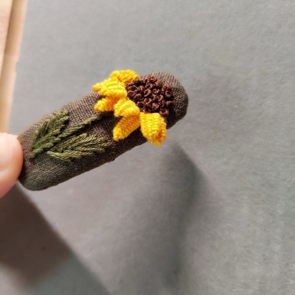 Sunflower Embroidery Hair Clip – Handmade Barrette, Boho Hair Accessory,